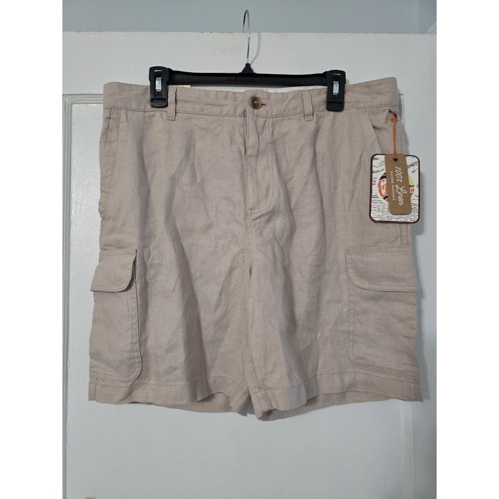 C&C California Shorts Adult Size 36 Taupe Cargo Pockets 100% Linen Outdoor‎ Mens